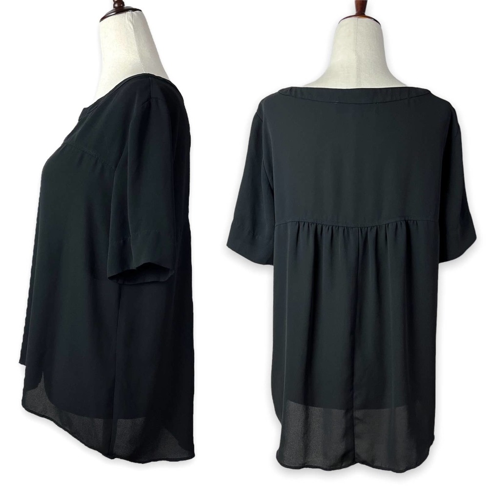 Ann Taylor LOFT Black Short Sleeve Blouse Top High Low Hem Flowy Size Small